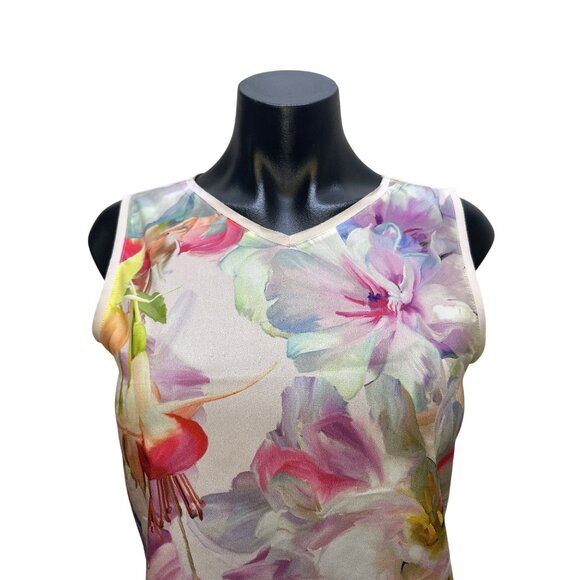 Ted Baker Floral Sleeveless V-Neck Blouse w/Sheer Back Panel Size 1/M - Picture 3 of 8